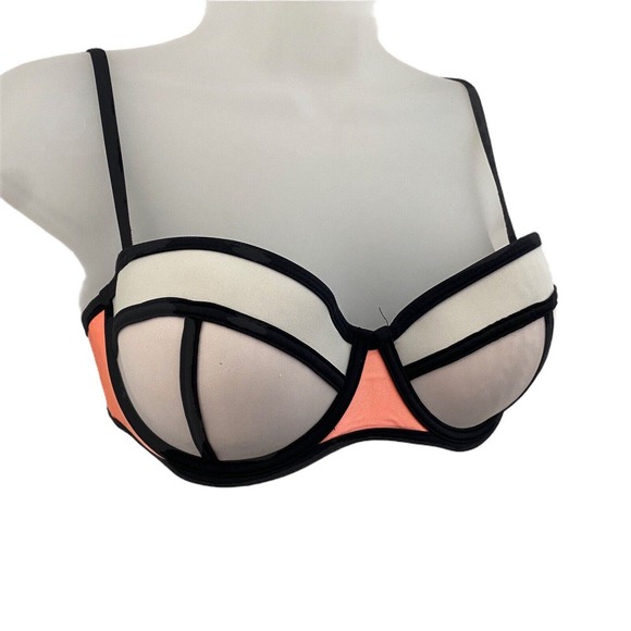 Triangl Small + Bikini Top Colorblock Black White Coral Neon Neoprene - Picture 3 of 7